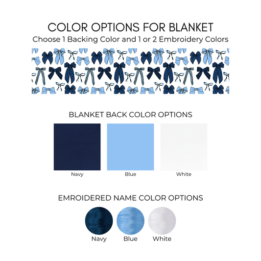 Personalized Bow Blanket - Navy and Blue