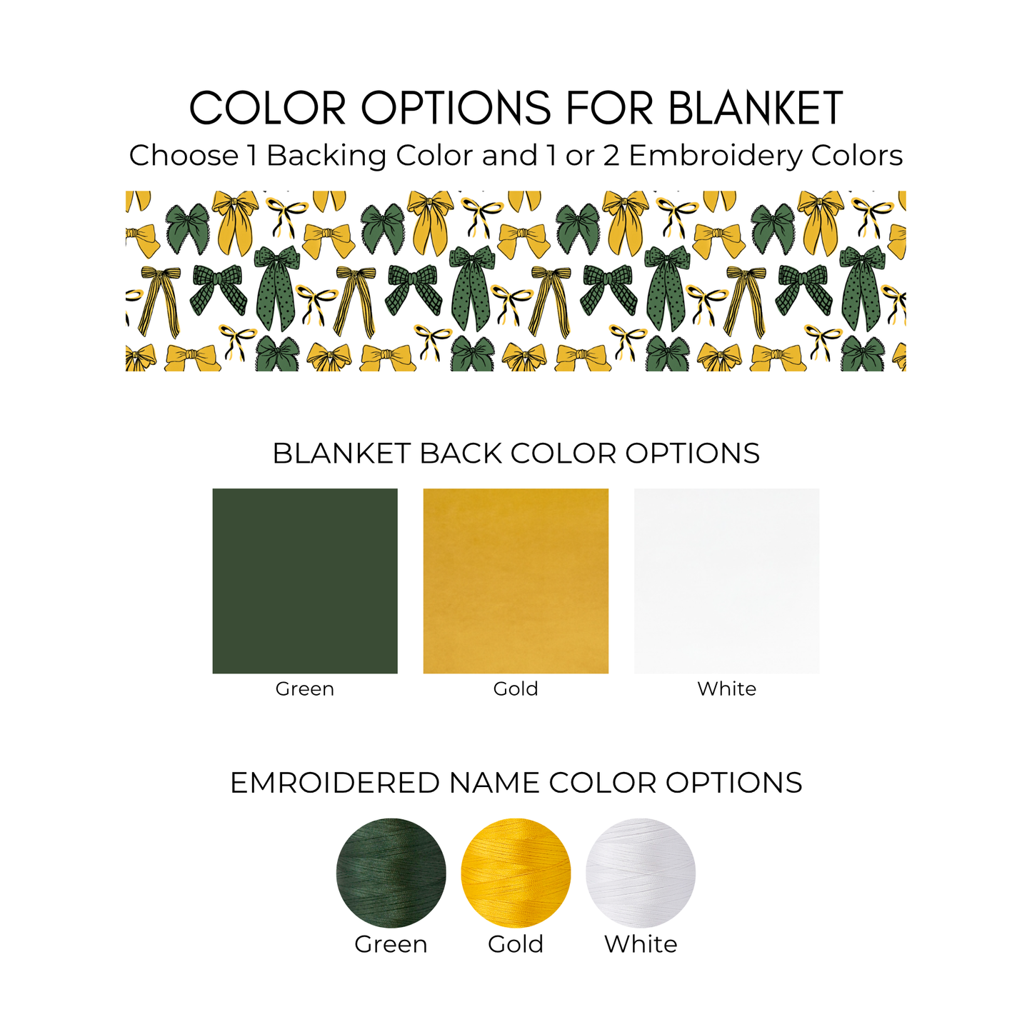 Personalized Bow Blanket - Green and Gold