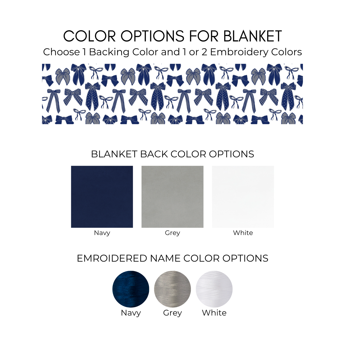 Personalized Bow Blanket - Navy and Grey