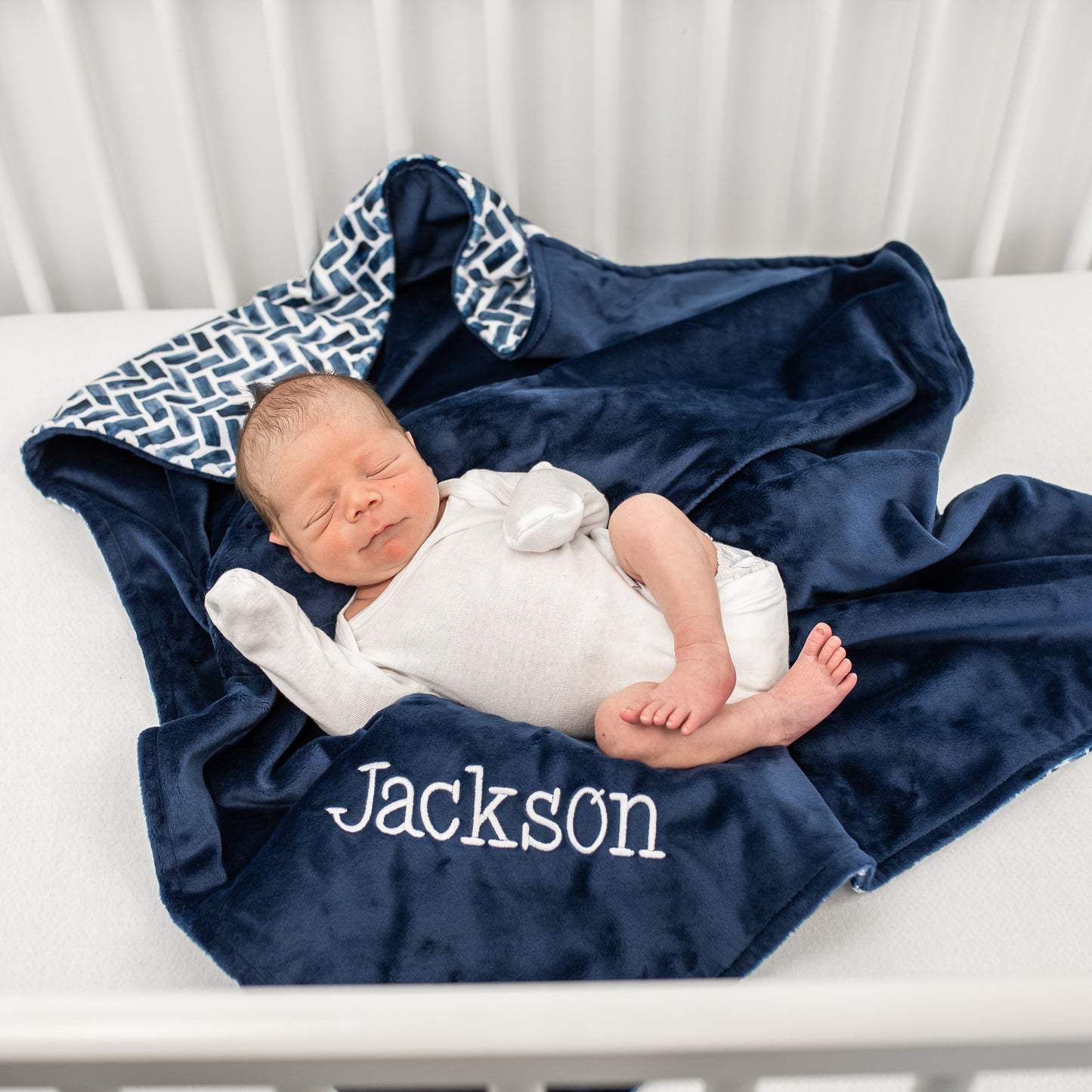 NAVY HERRINGBONE BABY BLANKET