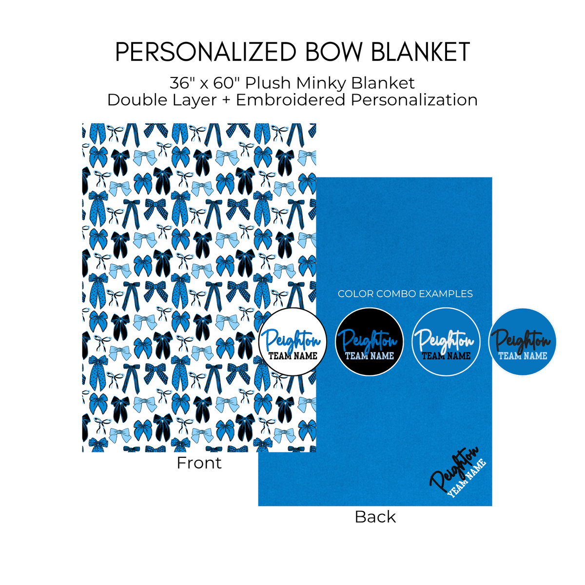Personalized Bow Blanket - Blue and Black