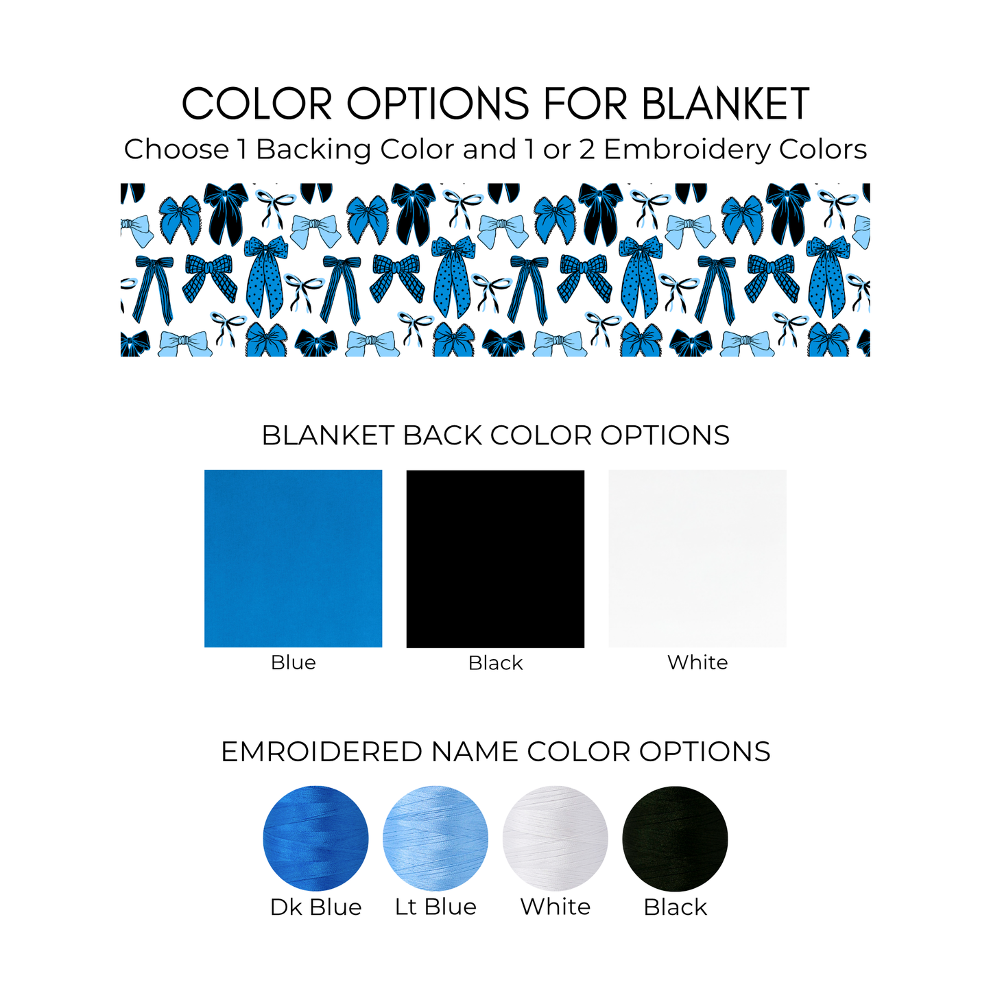 Personalized Bow Blanket - Blue and Black