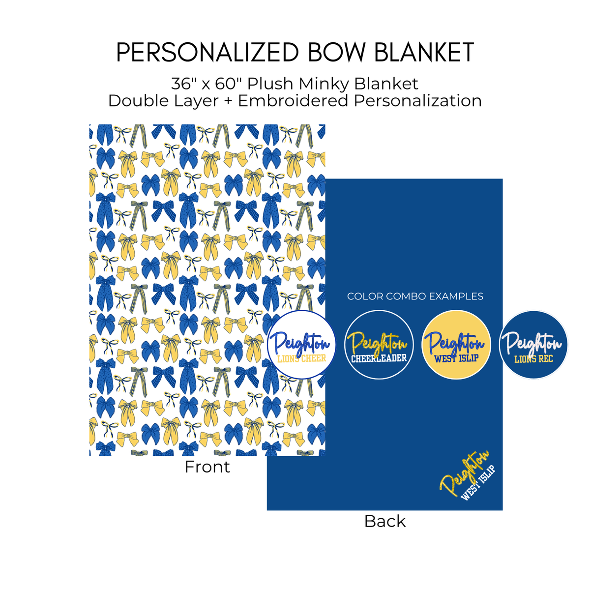 Personalized Bow Blanket - Blue and Yellow