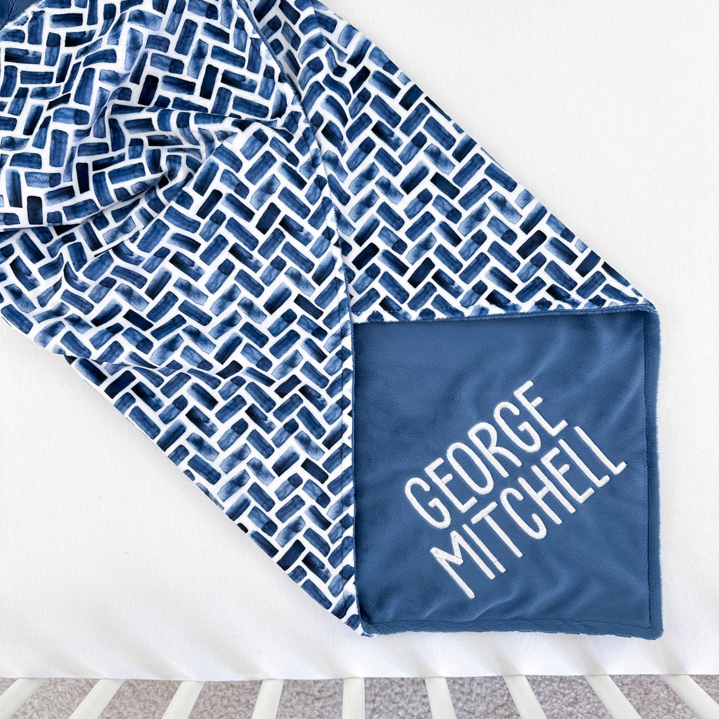 NAVY HERRINGBONE BABY BLANKET