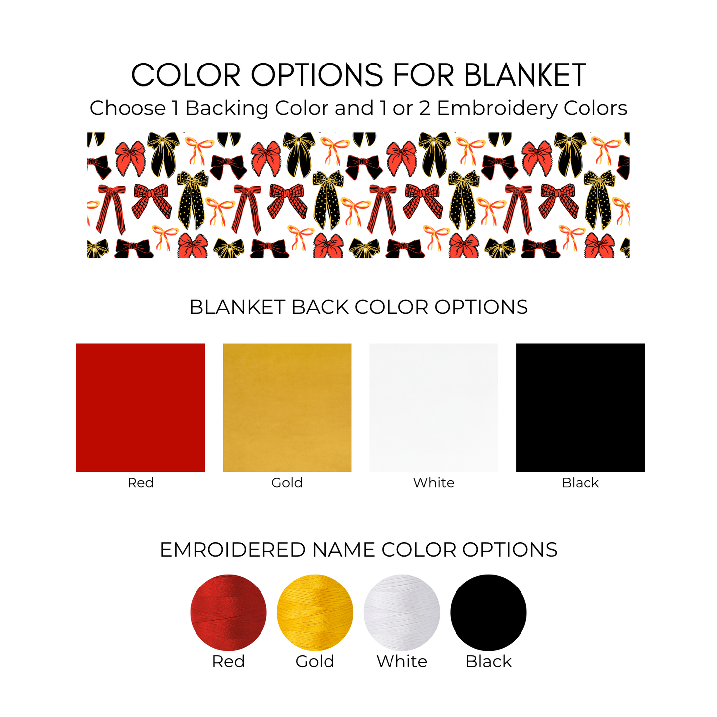 Personalized Bow Blanket - Red Black and Gold