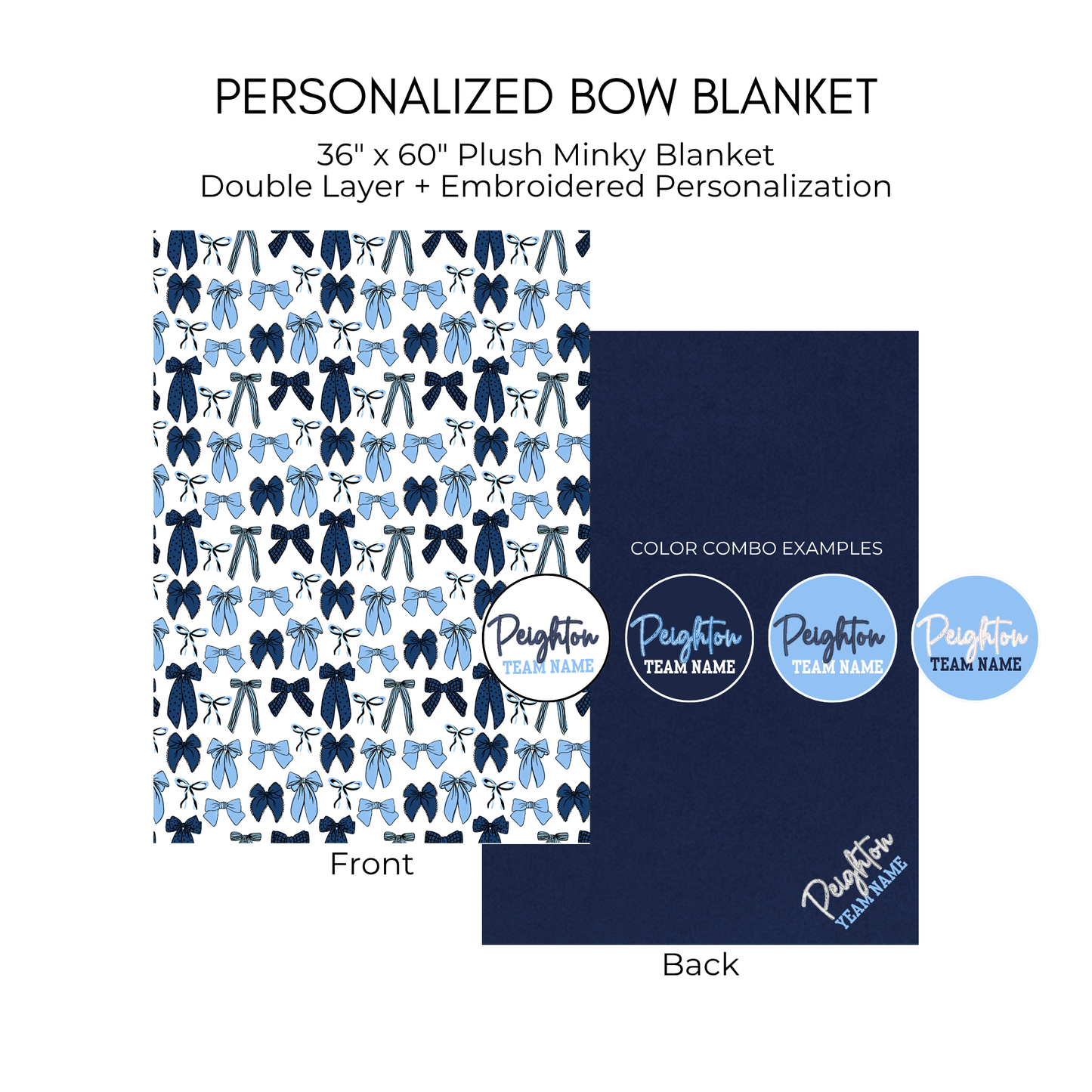 Personalized Bow Blanket - Navy and Blue