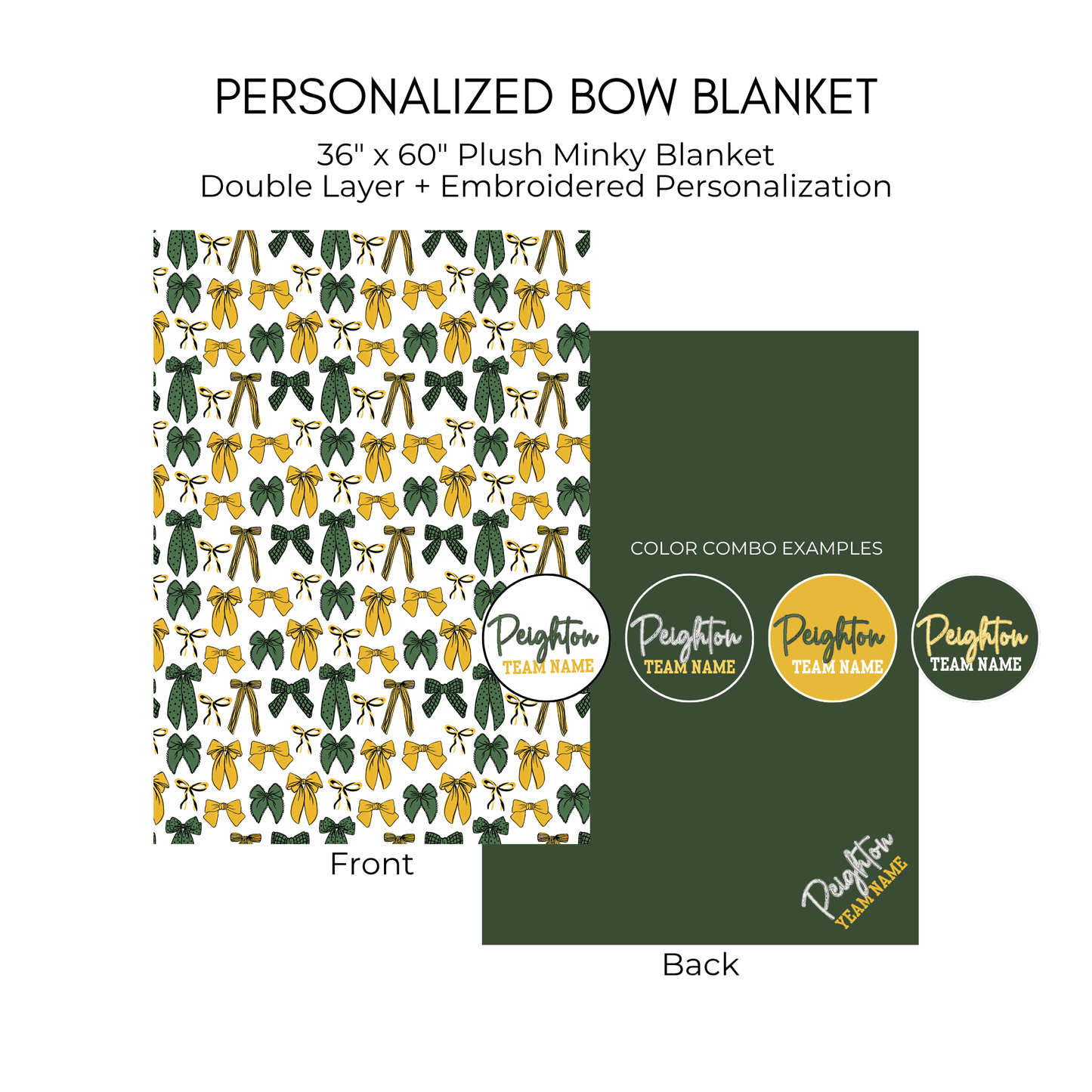 Personalized Bow Blanket - Green and Gold