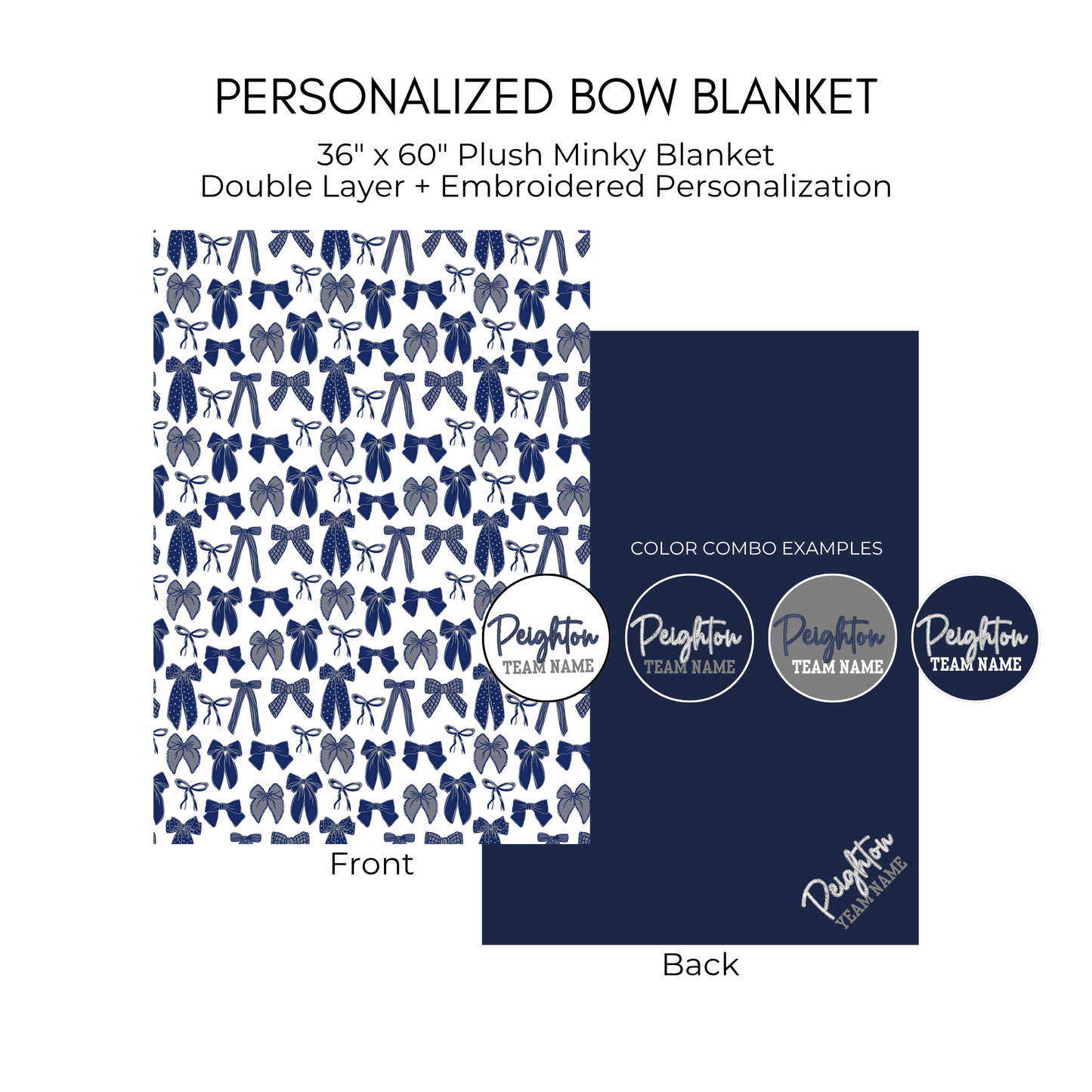 Personalized Bow Blanket - Navy and Grey