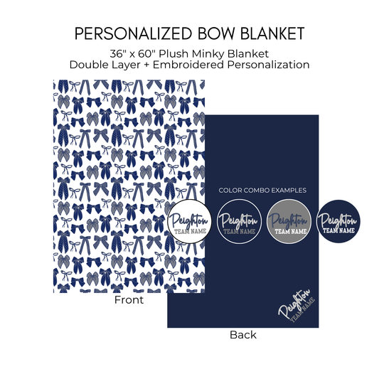 Personalized Bow Blanket - Navy and Grey