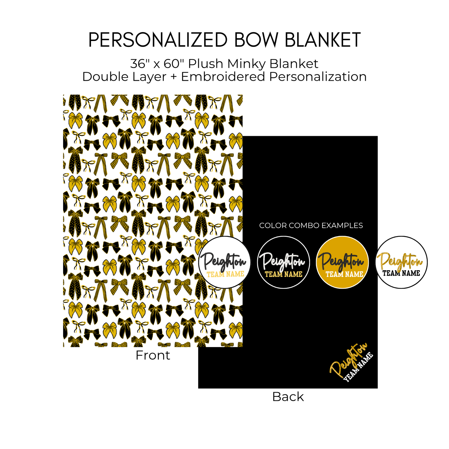 Personalized Bow Blanket - Black and Gold