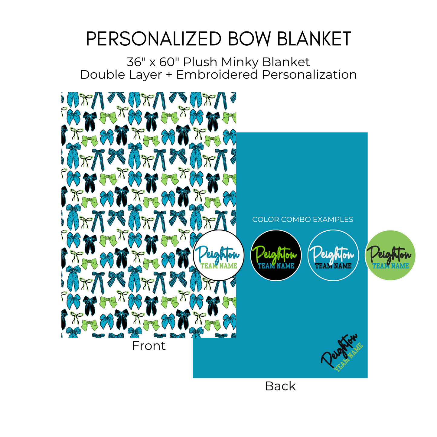 Personalized Bow Blanket - Turquoise and Lime