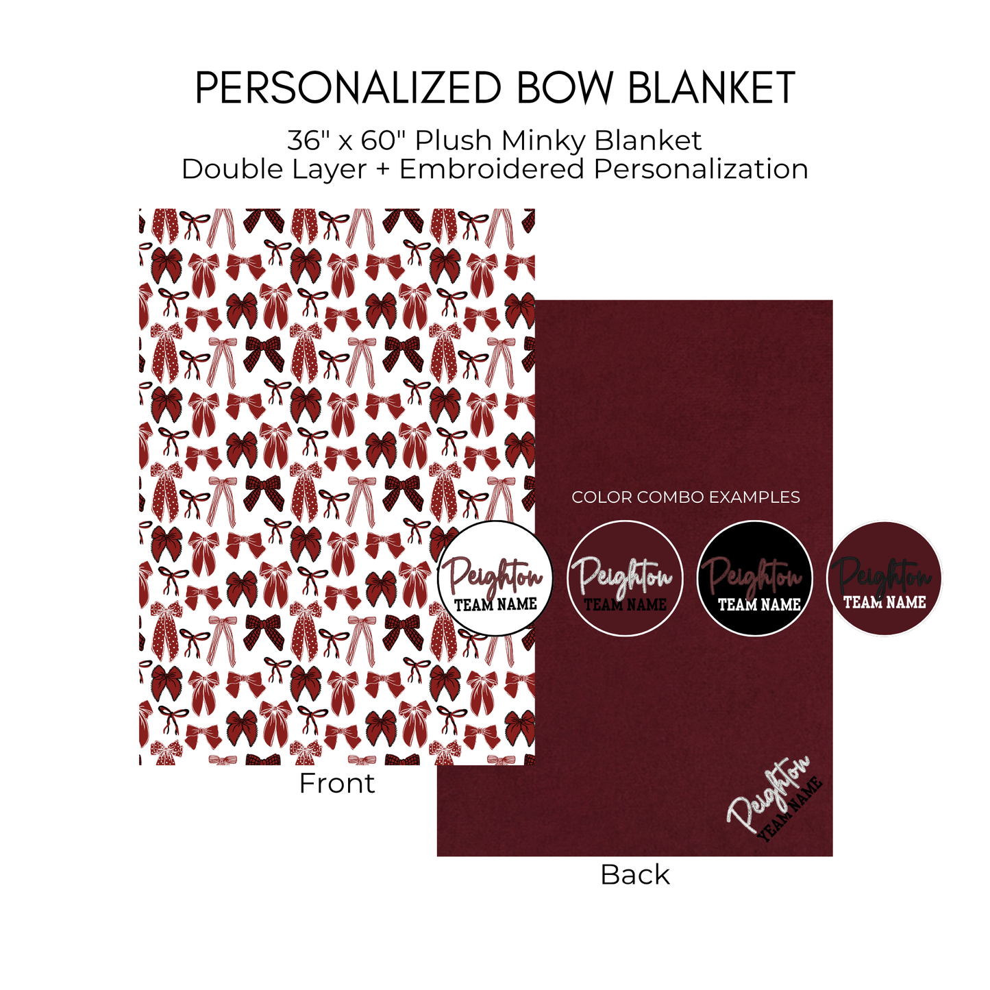 Personalized Bow Blanket - Maroon and White