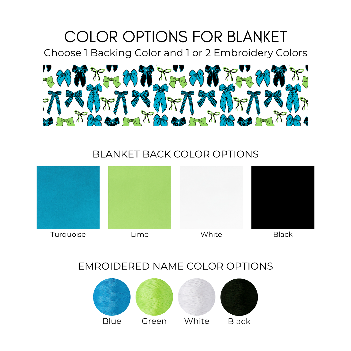 Personalized Bow Blanket - Turquoise and Lime