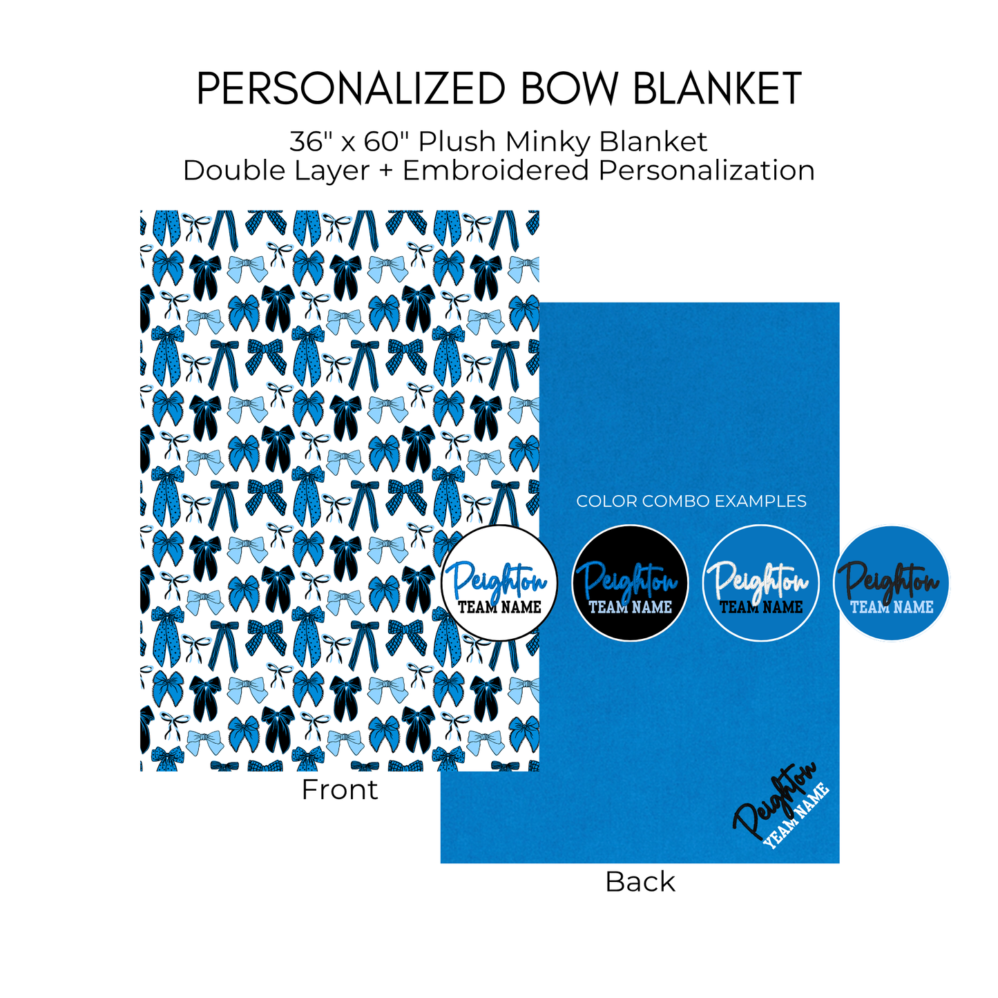 Personalized Bow Blanket - Blue and Black