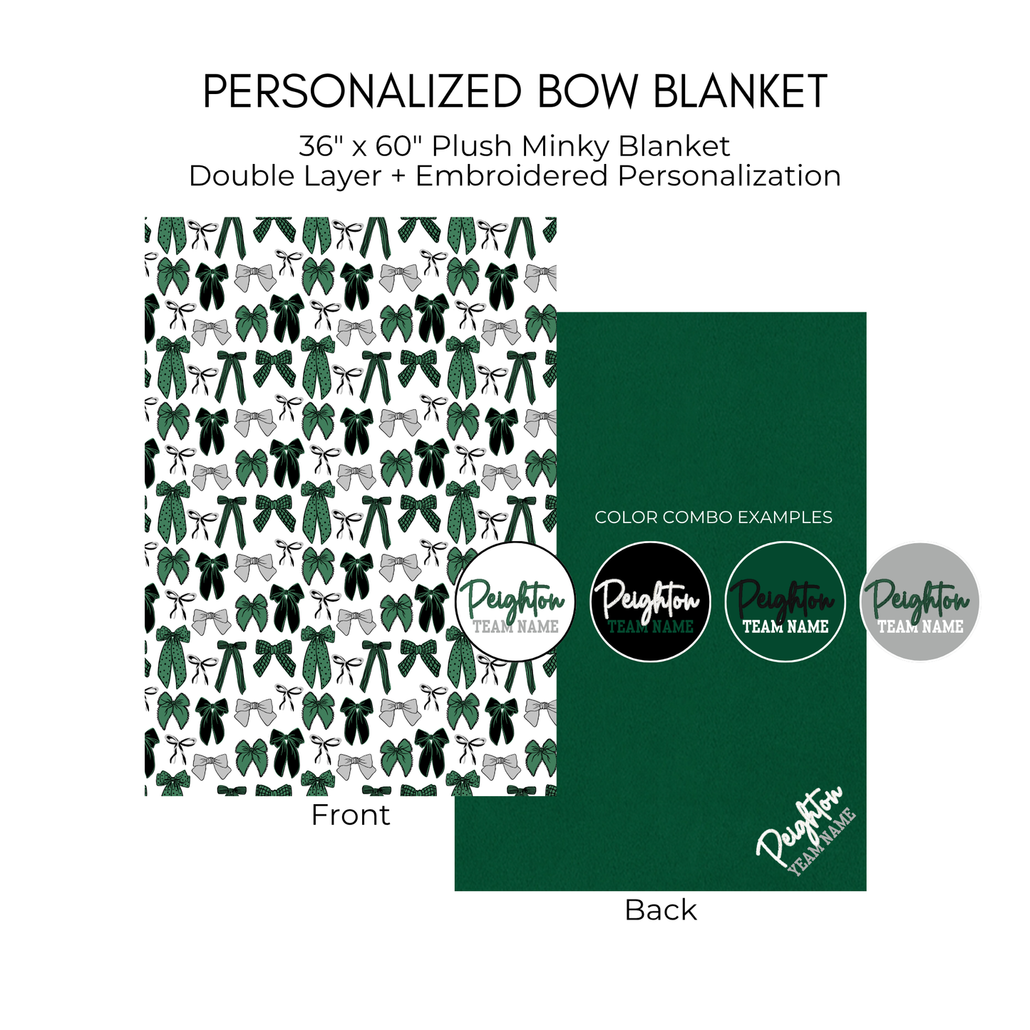 Personalized Bow Blanket - Green and Black