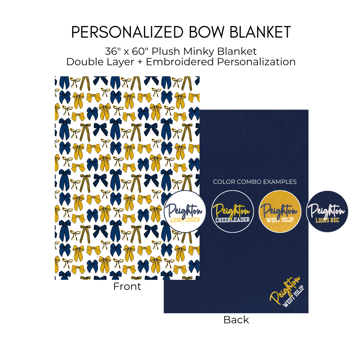Personalized Bow Blanket - Navy and Gold