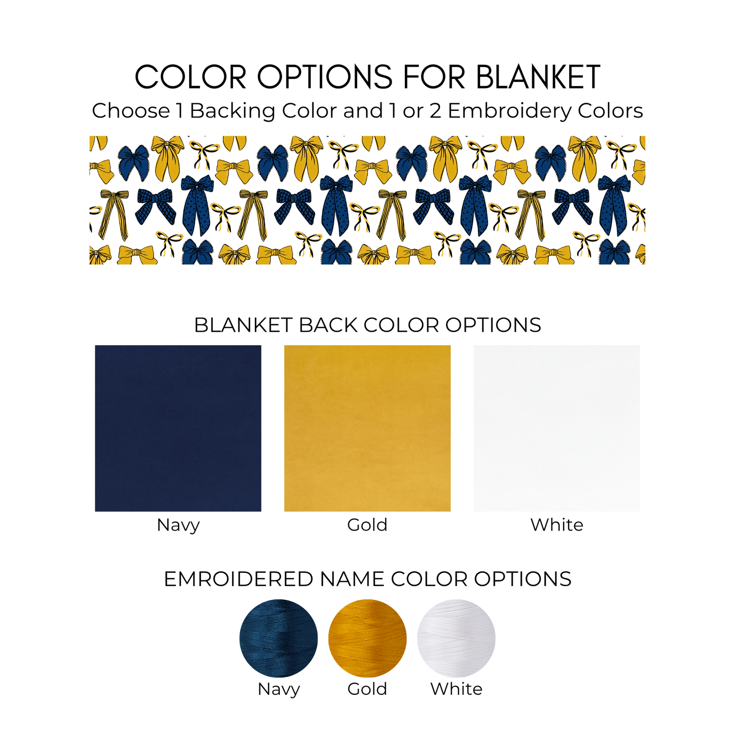 Personalized Bow Blanket - Navy and Gold