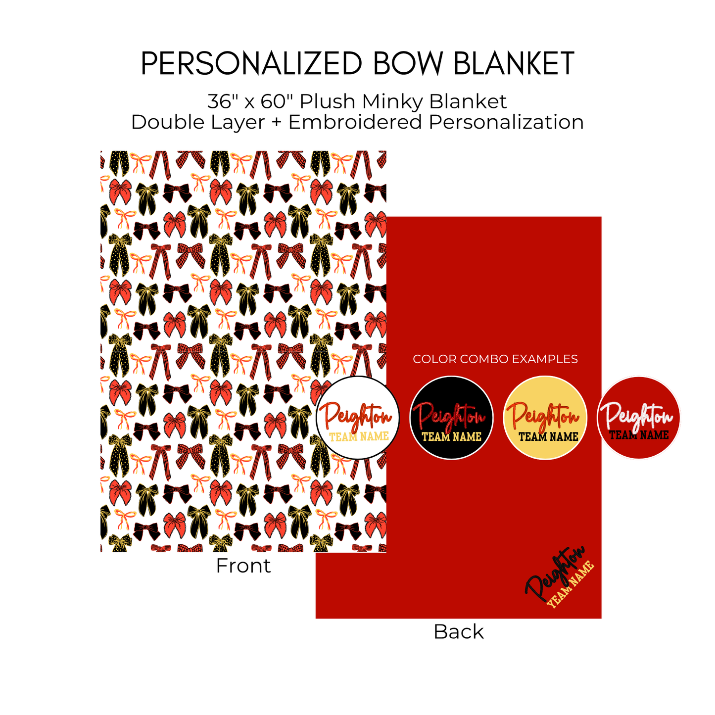 Personalized Bow Blanket - Red Black and Gold