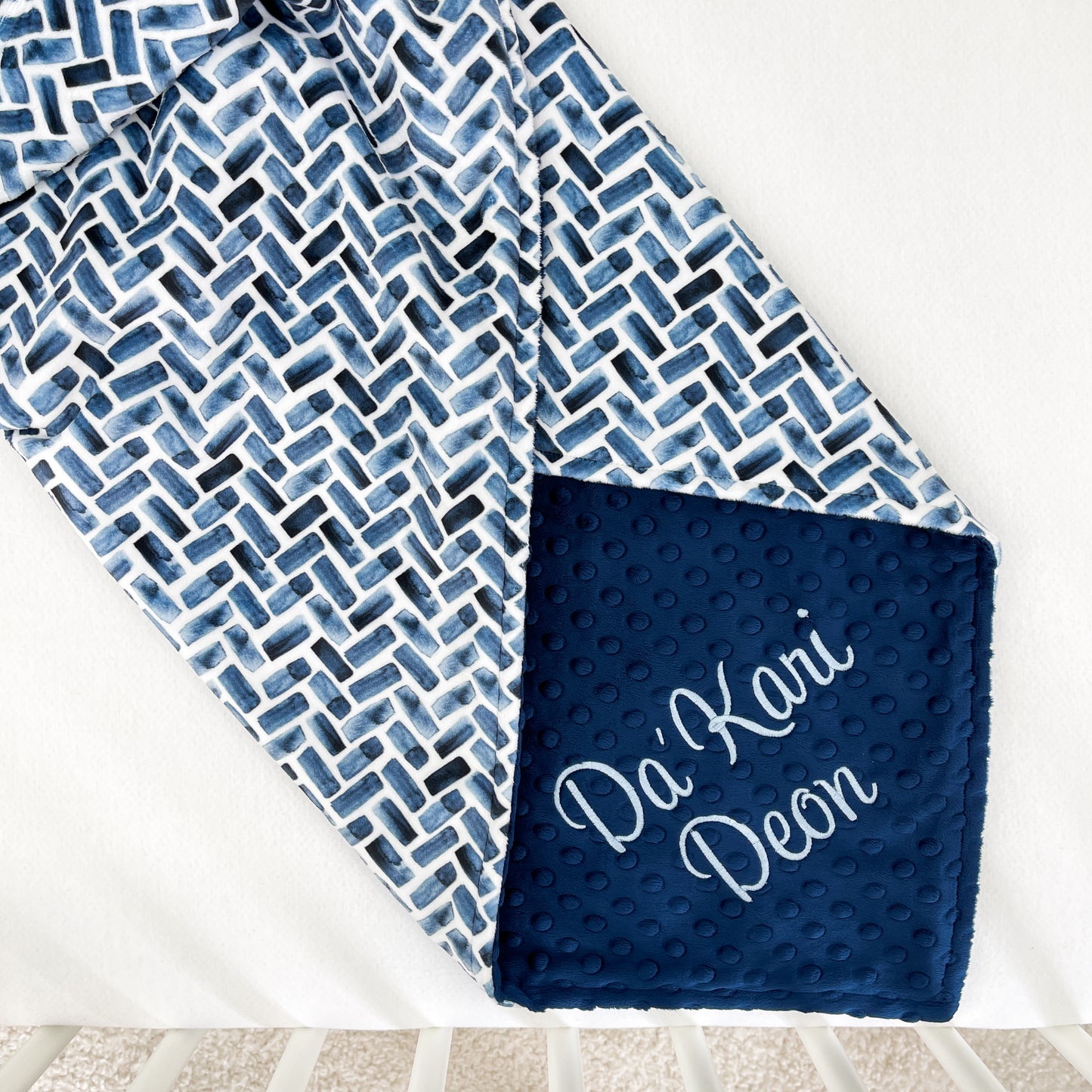 NAVY HERRINGBONE BABY BLANKET