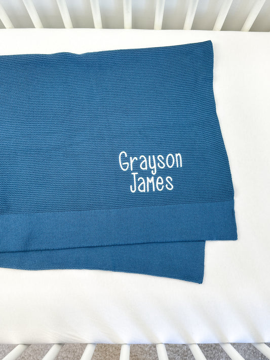 KNIT BLANKET - BLUE