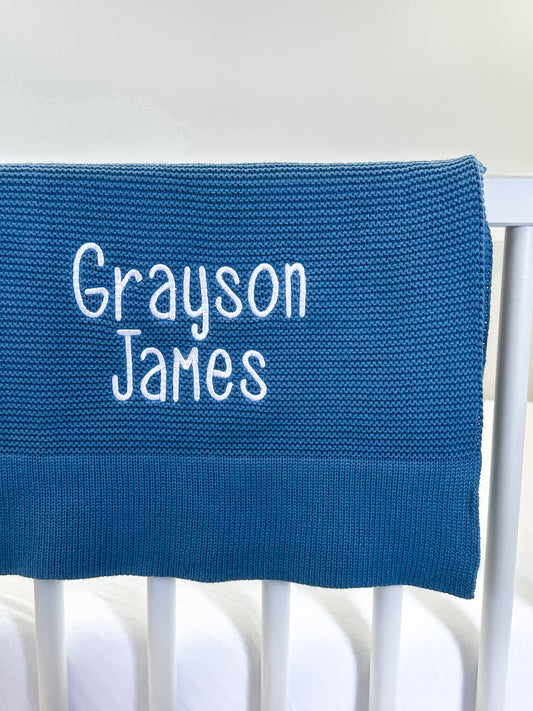 KNIT BLANKET - BLUE