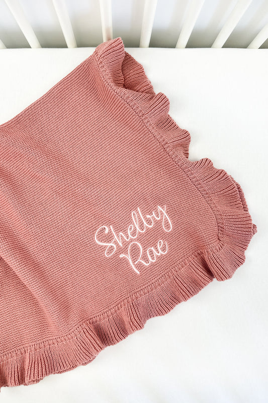RUFFLE KNIT BLANKET - ROSE