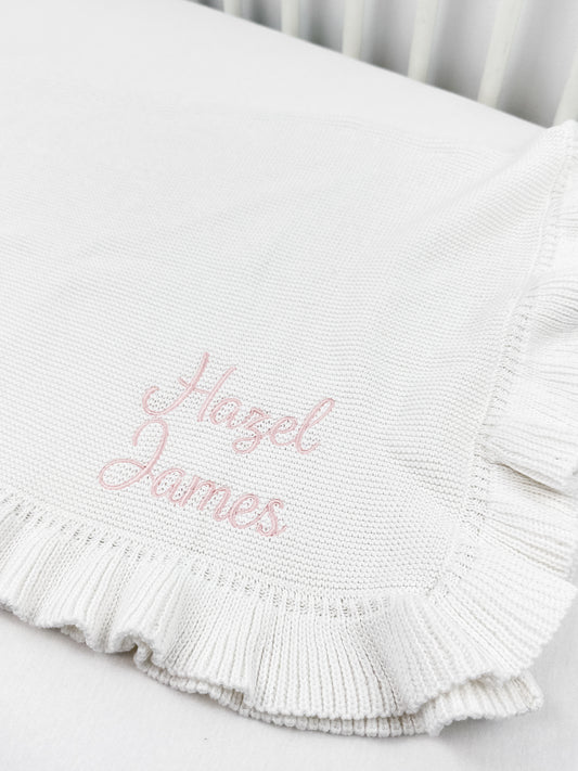 RUFFLE KNIT BLANKET - WHITE