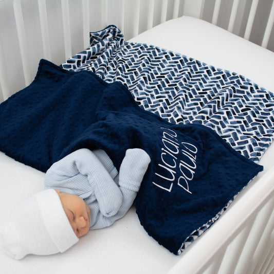 NAVY HERRINGBONE BABY BLANKET