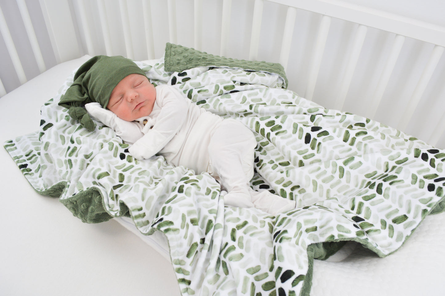 GREEN HERRINGBONE BABY BLANKET