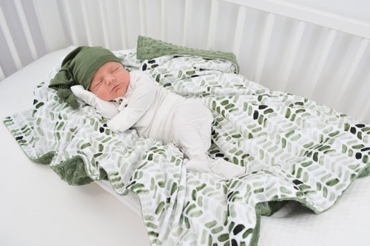 GREEN HERRINGBONE BABY BLANKET