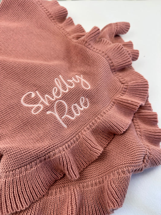 RUFFLE KNIT BLANKET - ROSE
