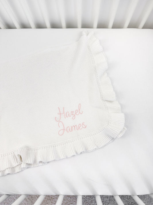 RUFFLE KNIT BLANKET - WHITE